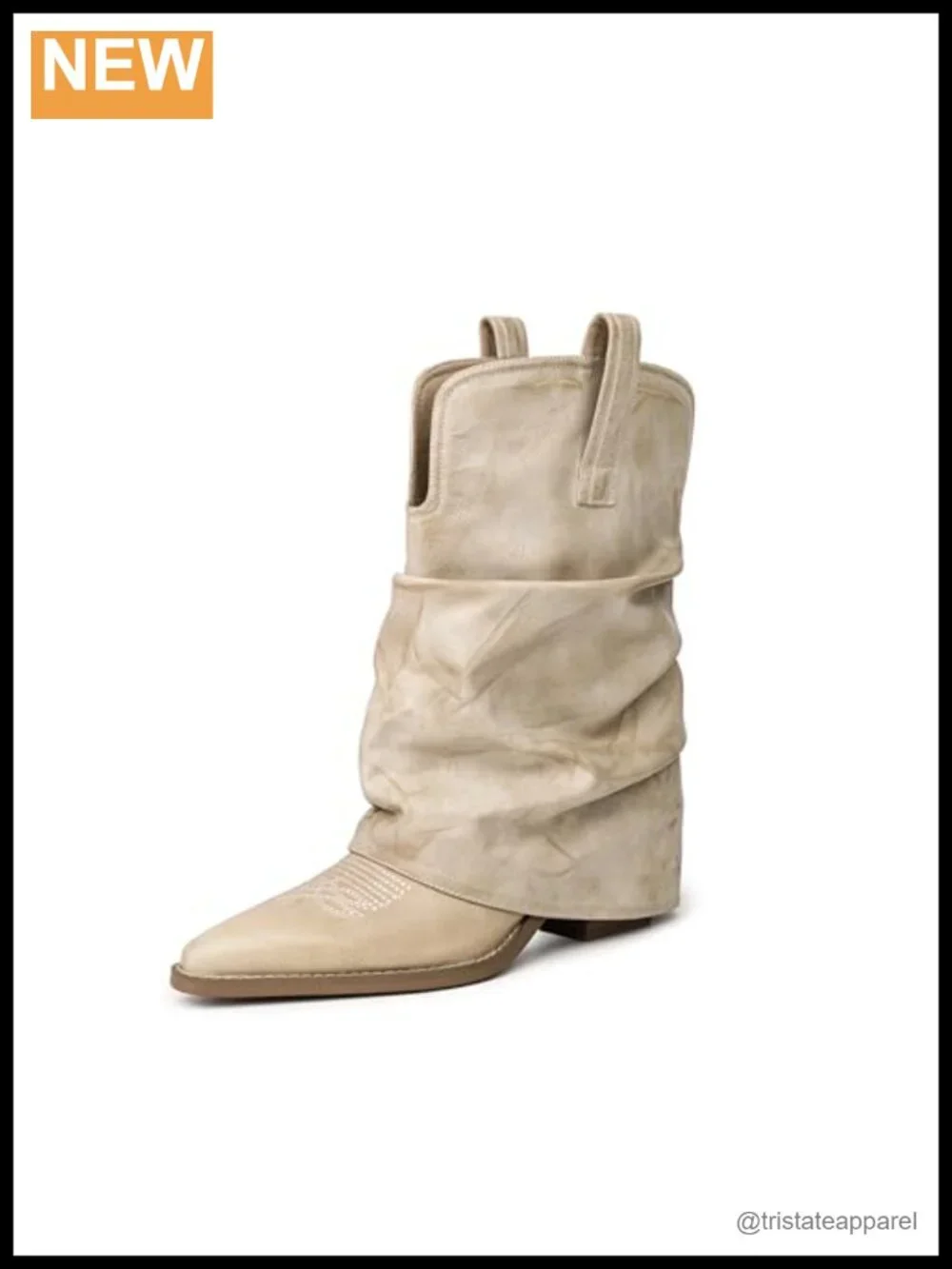Women's Slouchy Mid-Calf Cowboy Boots Pointed Toe Faux Leather Western Pull On